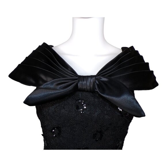 Vintage 70's/80's Cache Sequin Cocktail Dress Off Shoulder Satin Bow Sz 6 #792 - Picture 3 of 12